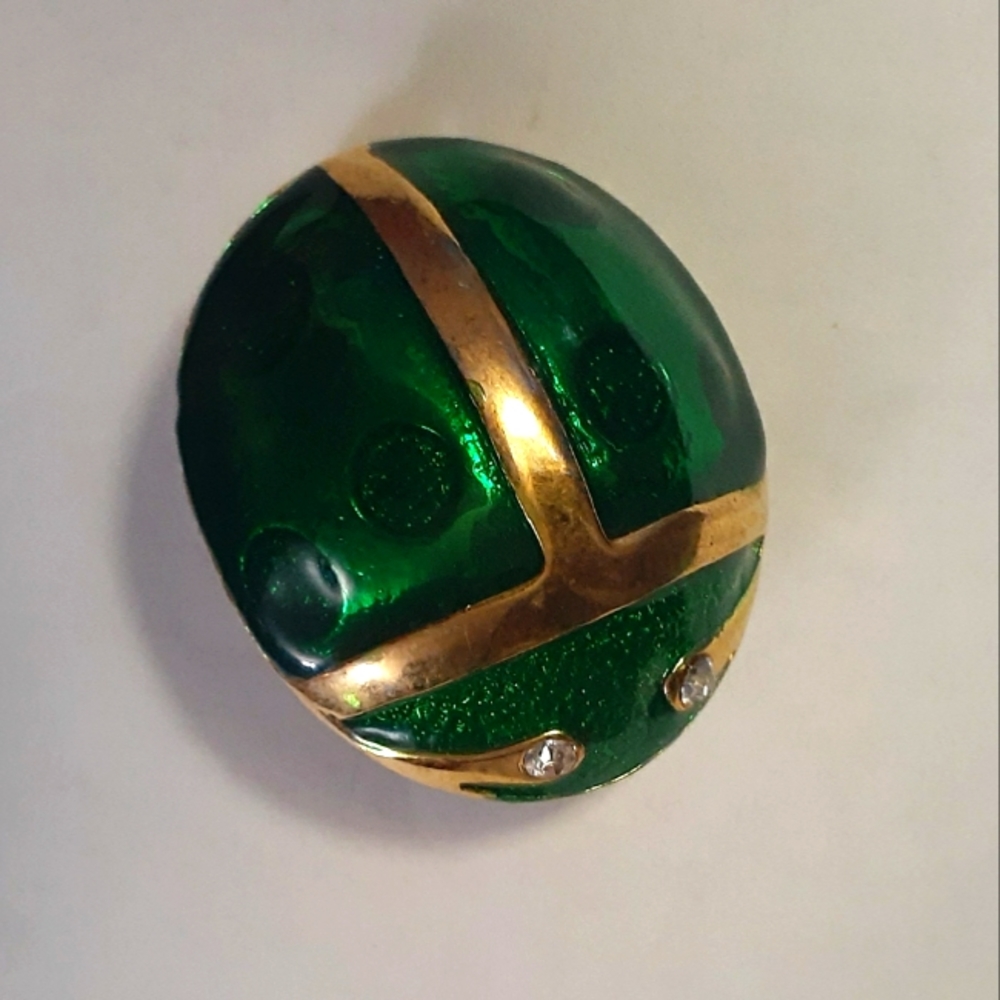 Large Vtg Green Enamel Bug Beetle Pin Brooch - Picture 3 of 4